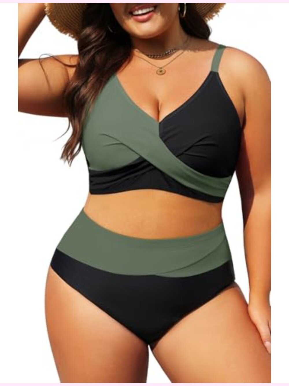 Plus Size Two Piece Swimsuit High Waisted Bikini Set Tummy Control Bathing Suit